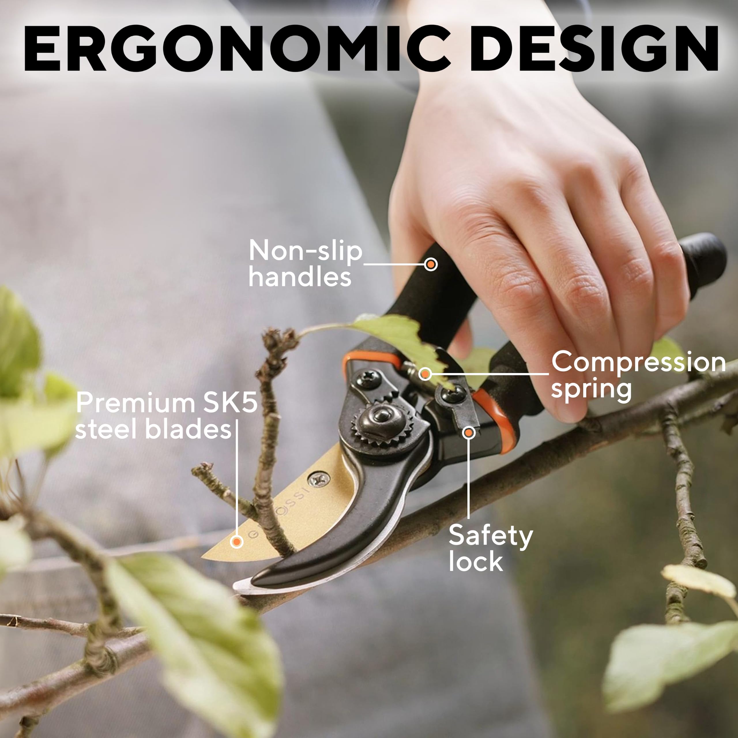GEROSSI pruning shears with safety lock feature engaged