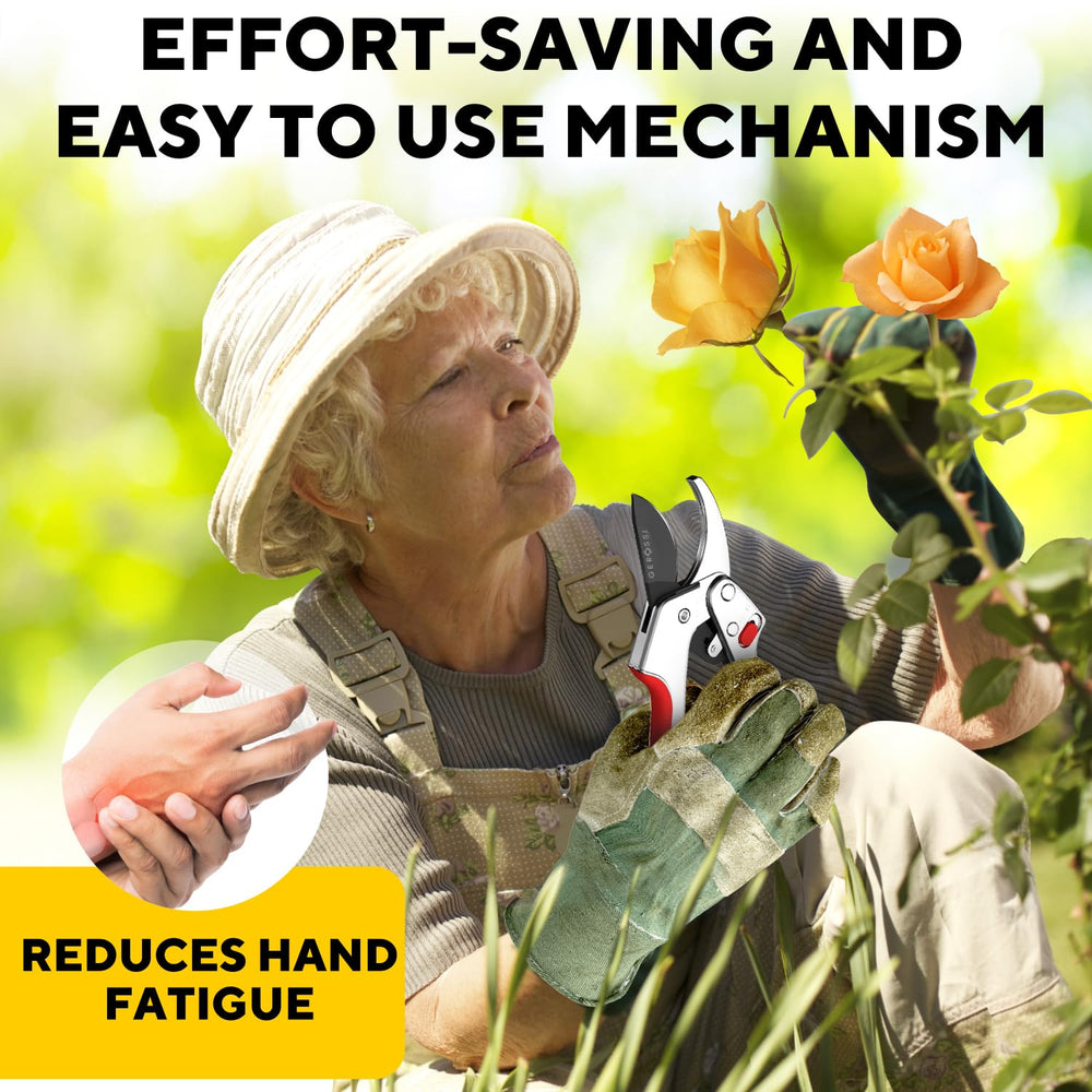 GEROSSI Ratchet Pruning Shears showing ergonomic handles