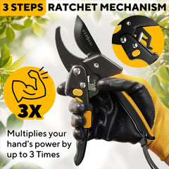 GEROSSI Ratchet Pruning Shears with safety lock engaged