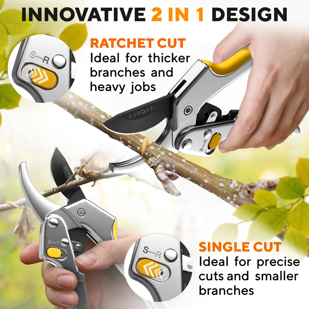 GEROSSI Ratchet Pruning Shears with user manual and hang rope