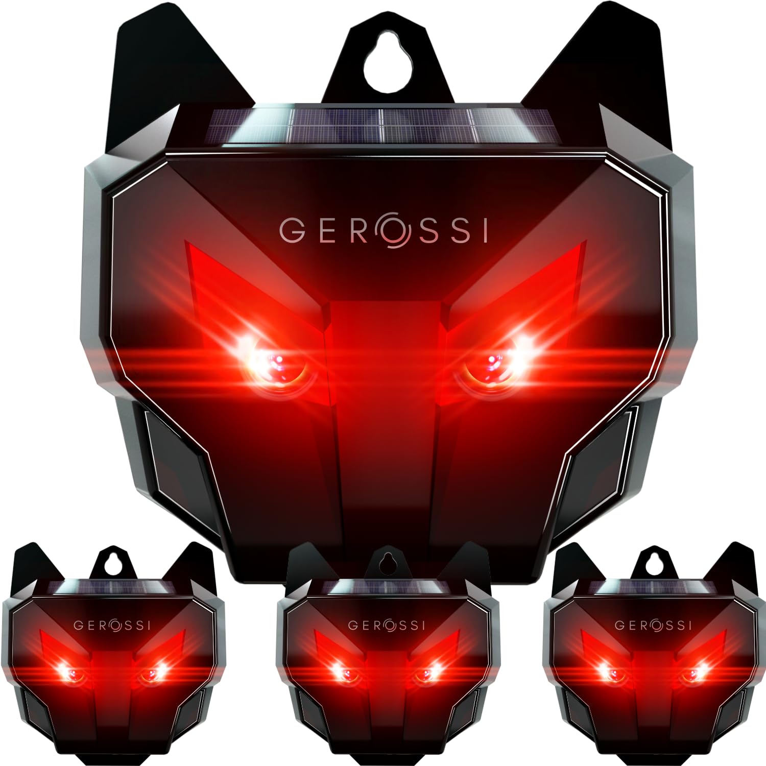 GEROSSI Solar Predator Lights front view with red LED lights