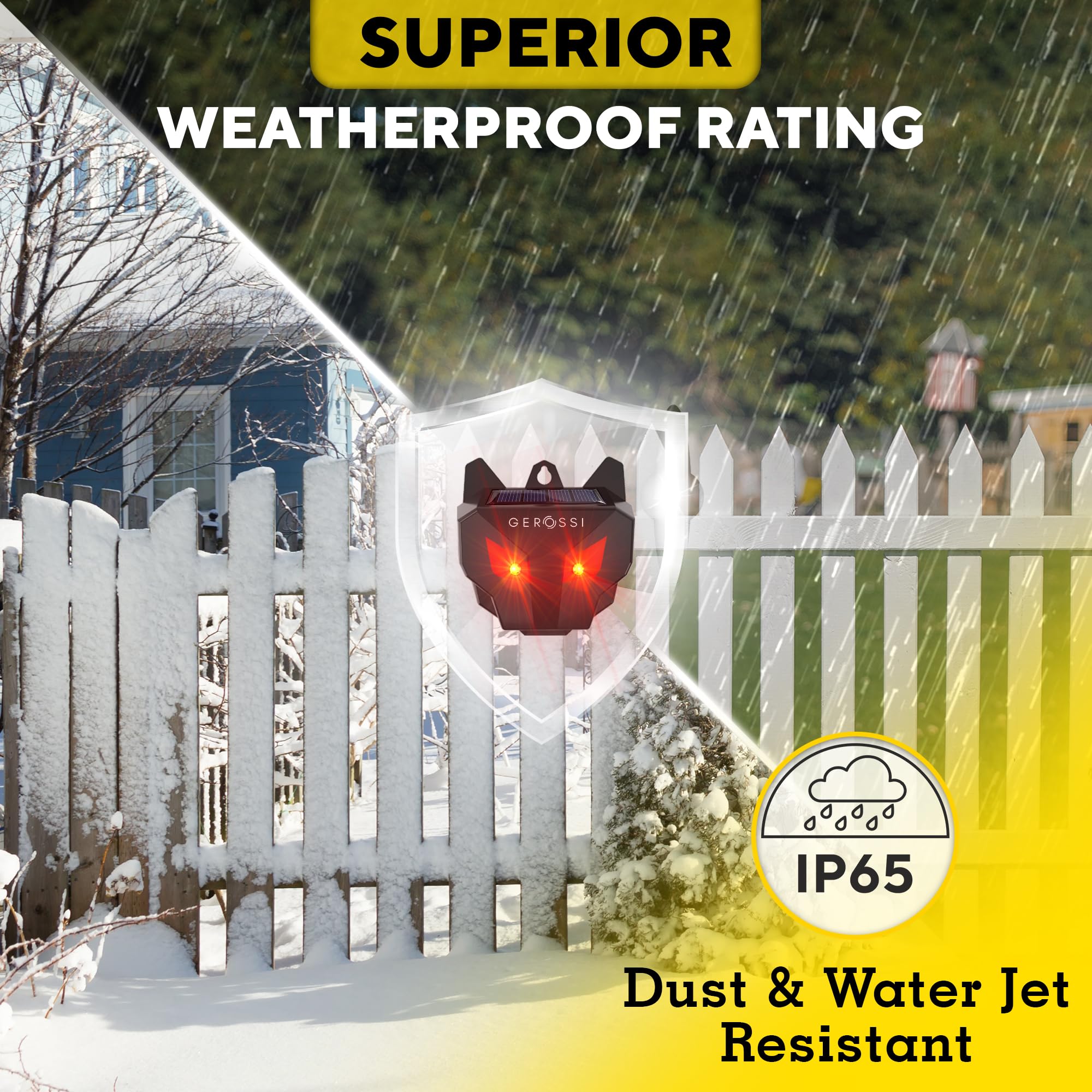 GEROSSI Solar Predator Lights showing dual red LEDs