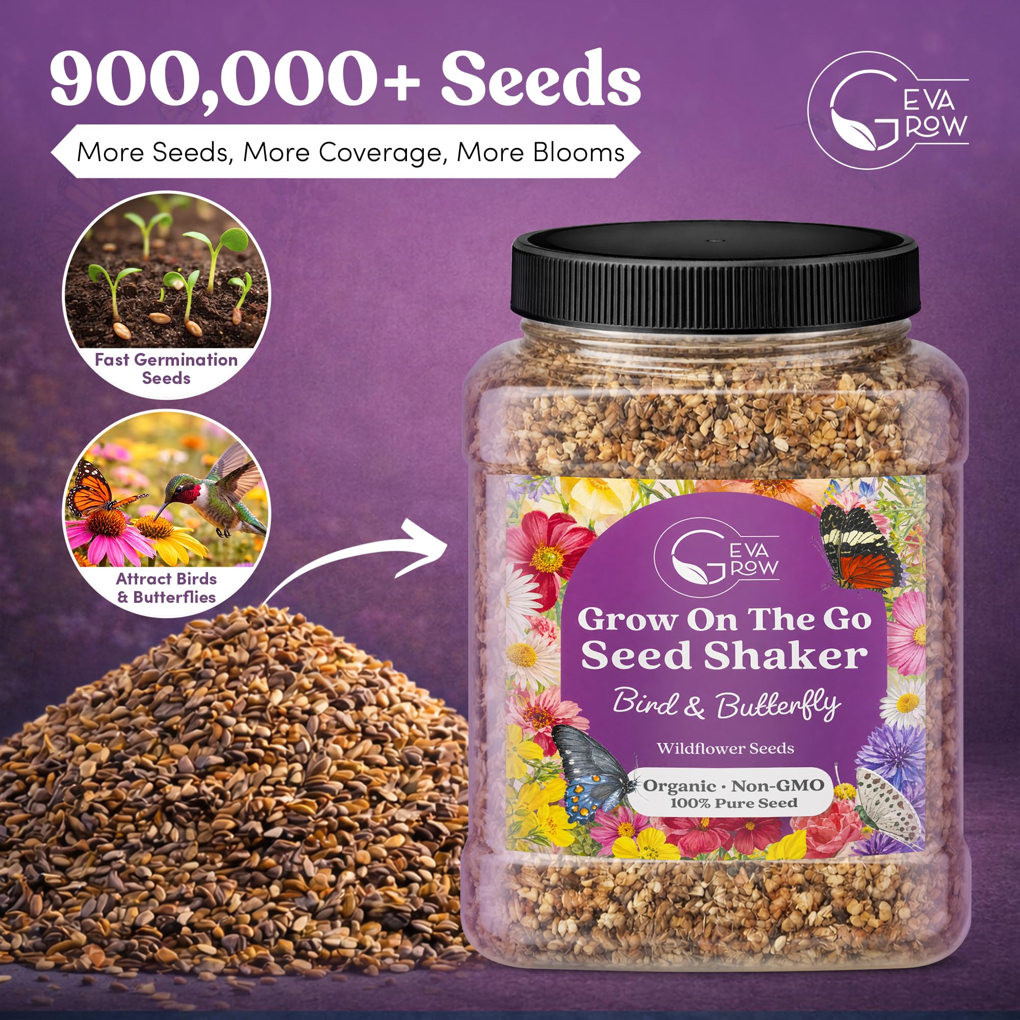 GevaGrow bird and butterfly wildflower seed mix jar side view