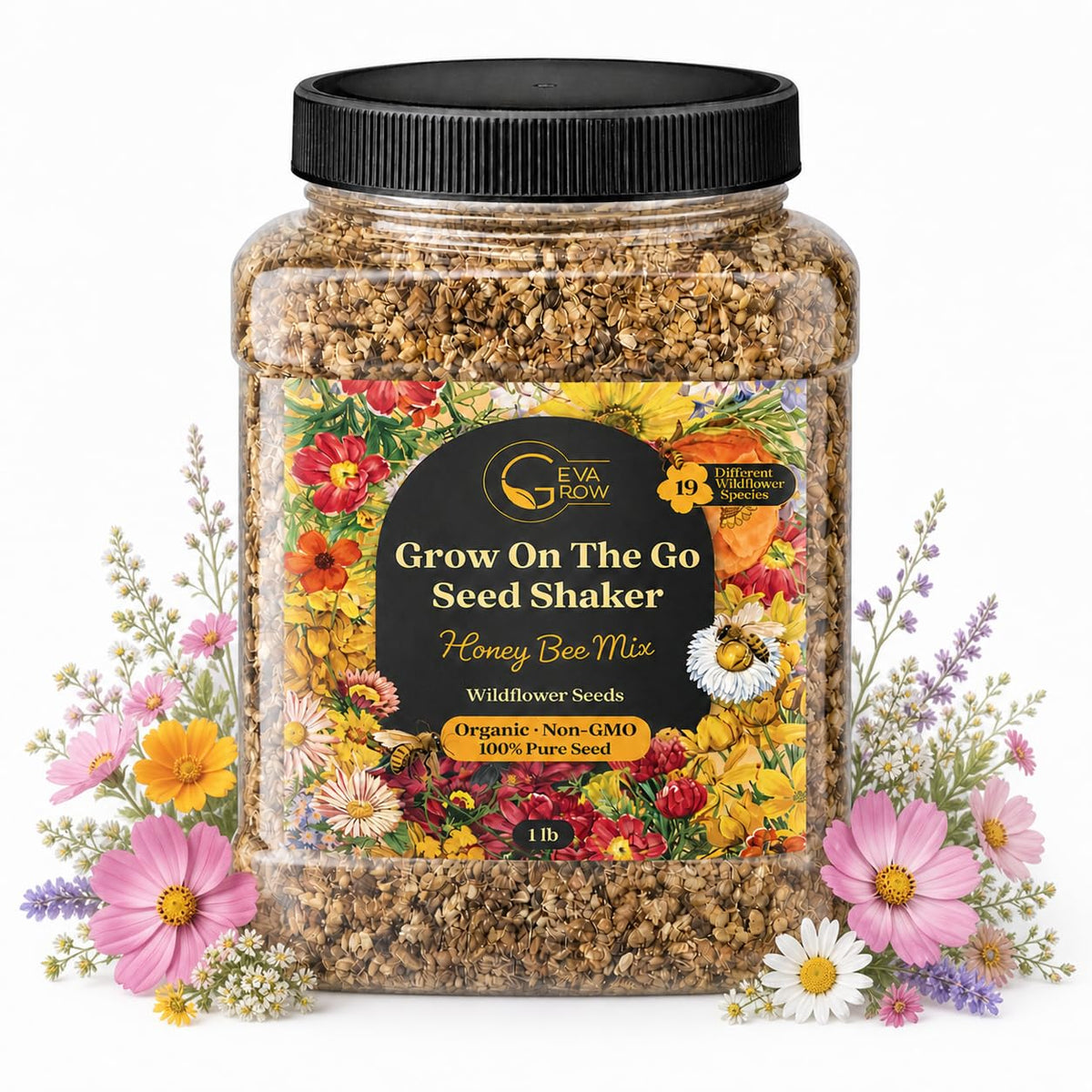 GevaGrow Honey Bee Wildflower Seed Mix 1 lb tub front view