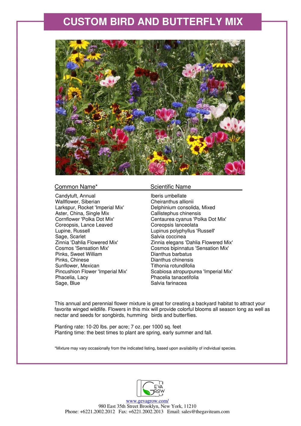 GevaGrow wildflower seed mix packaging showing organic label
