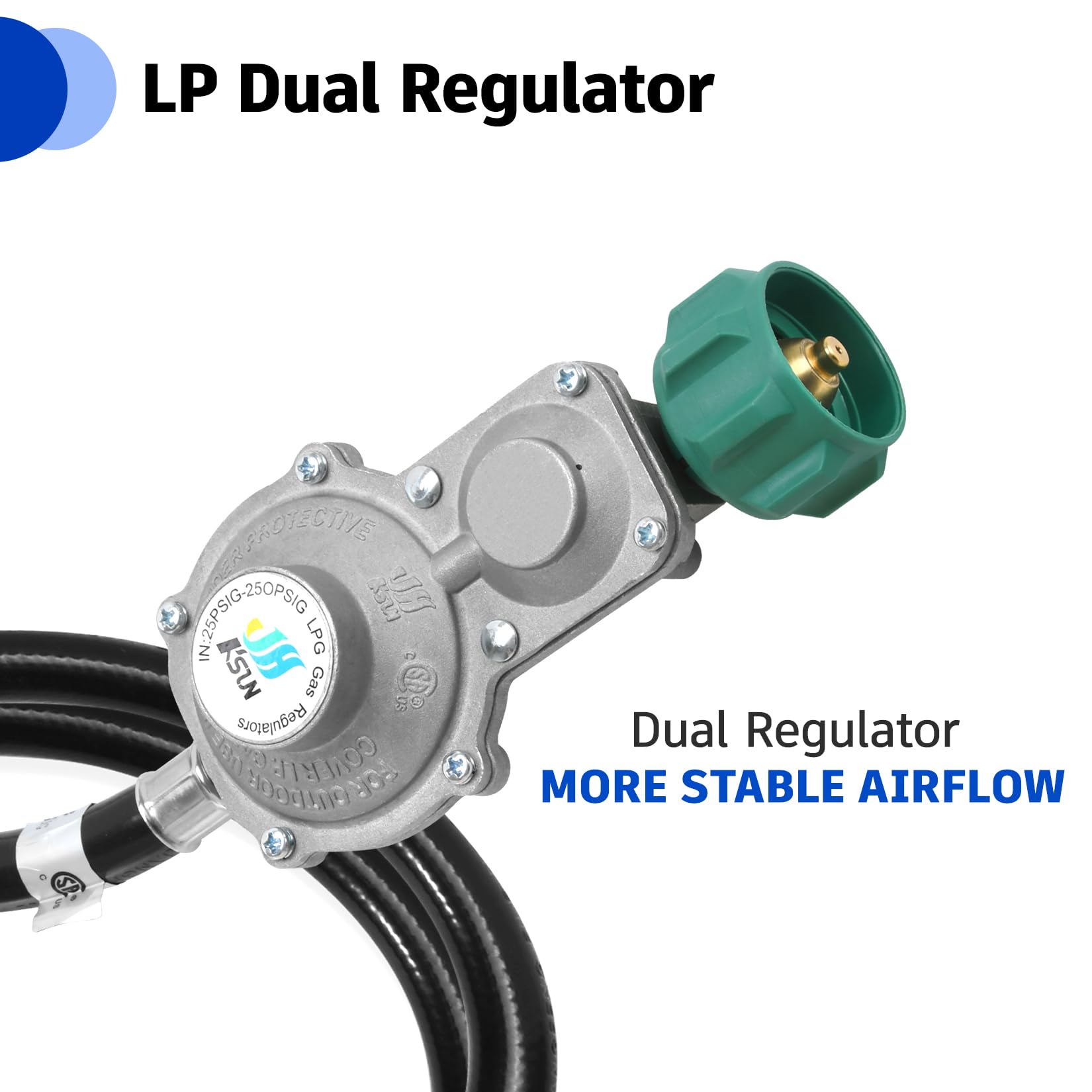 GGC 5FT Two Stage Propane Regulator side view showing connectors