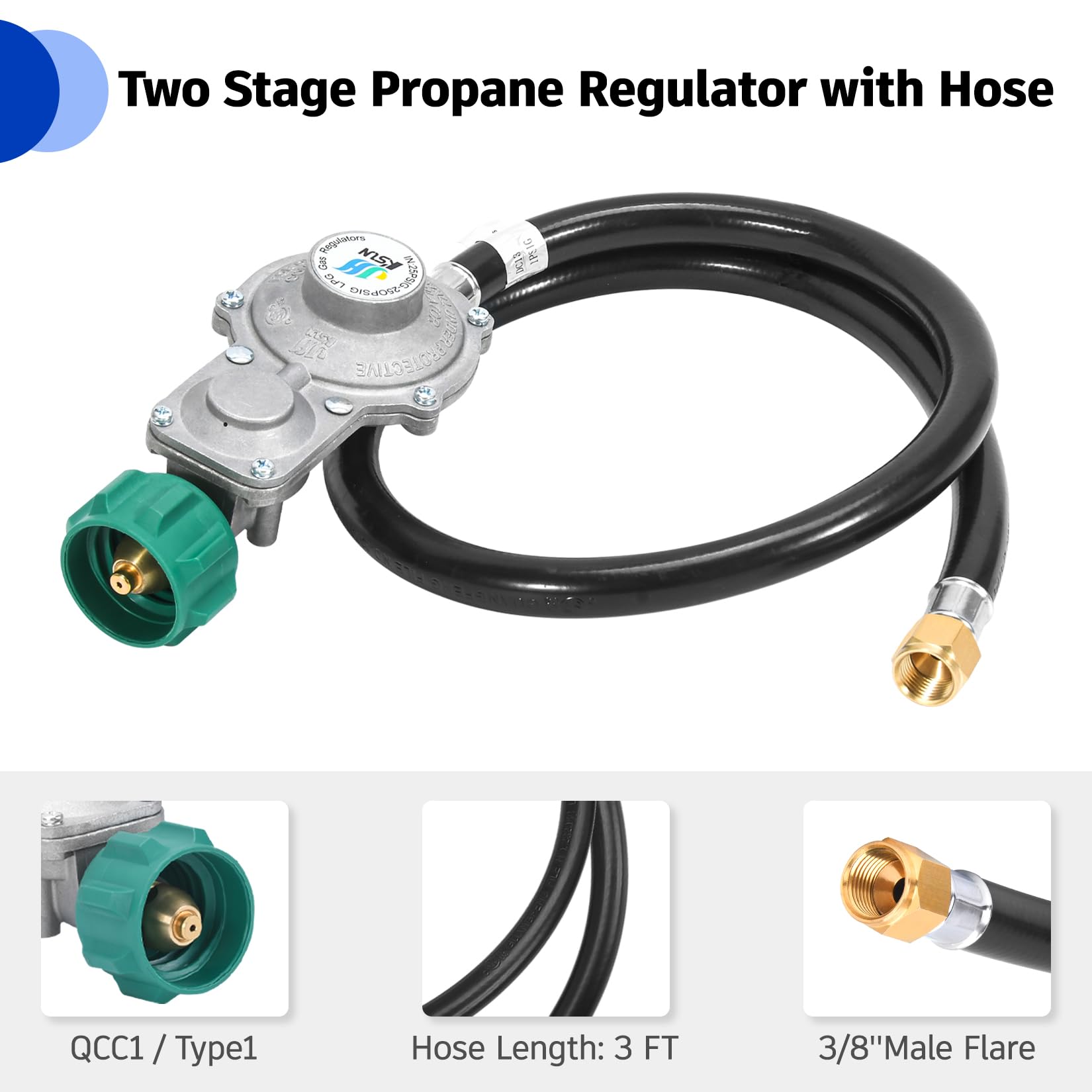 GGC 5FT Two Stage Propane Regulator with gauge and hose