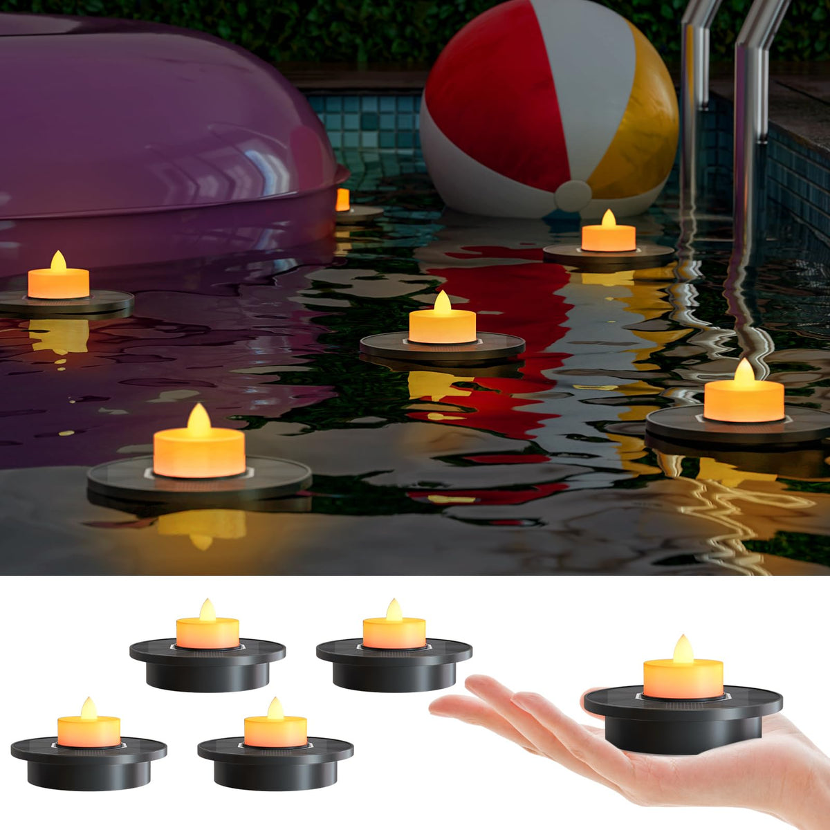 GGNOO Solar Floating Pool Lights, 5-Pack, White
