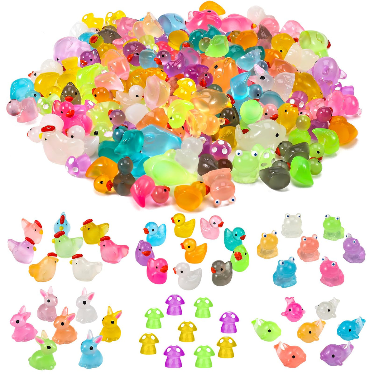 GGSTDDUP 135 PCS luminous mini ducks assorted figures