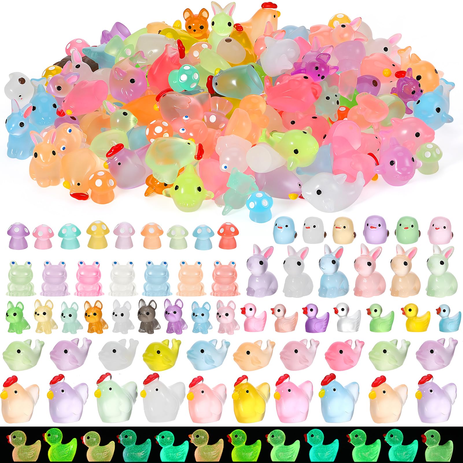 GGSTDDUP 190PCS Luminous Mini Ducks assorted figures in multicolor