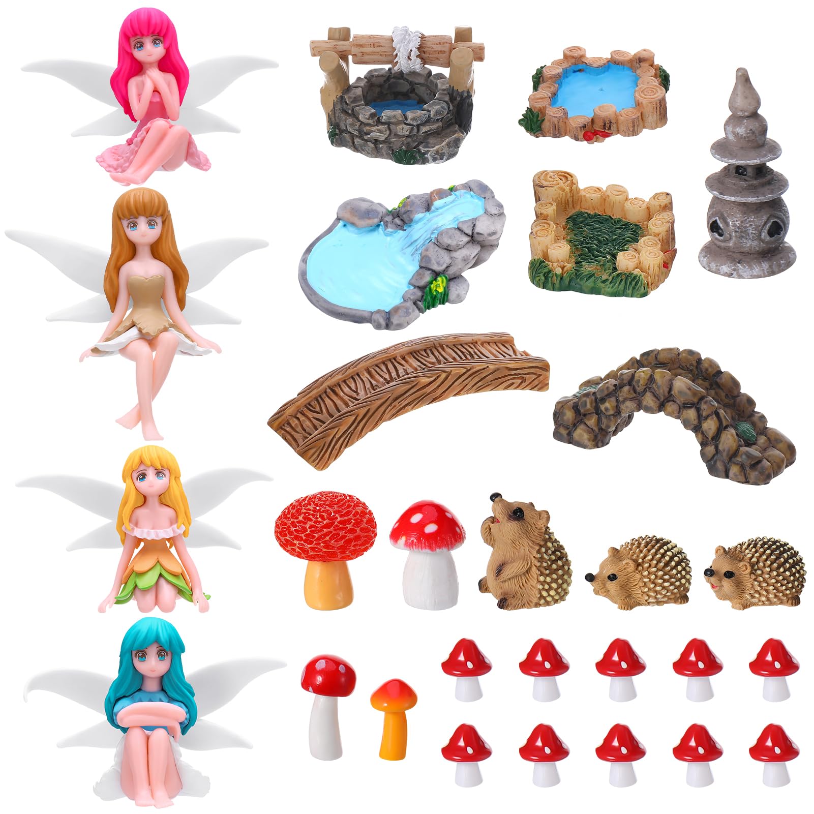 GGSTDDUP Fairy Garden Accessories 28-piece set with various figures and decorations