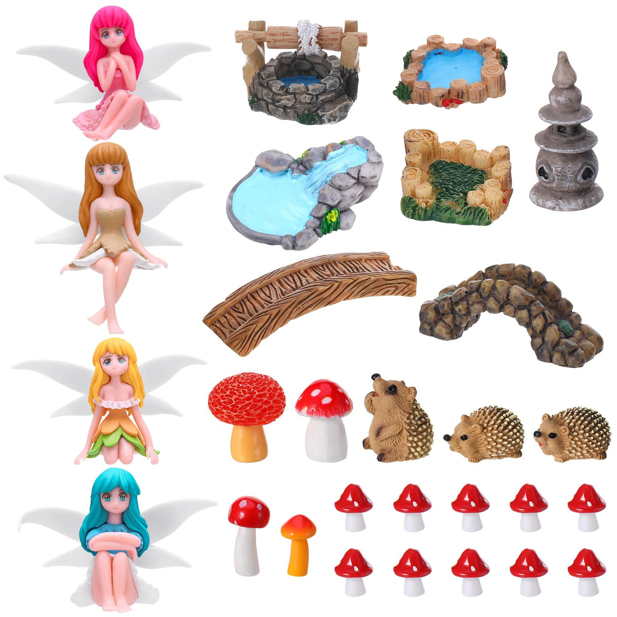 GGSTDDUP Fairy Garden Accessories 28-piece set with various figures and decorations