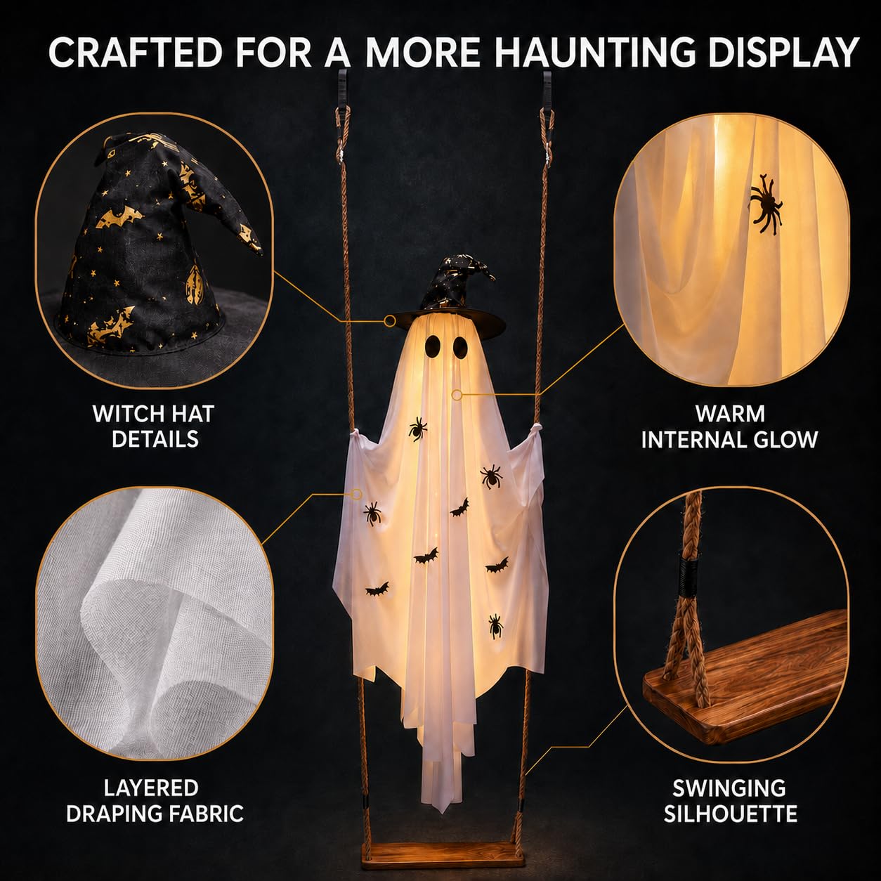 Ghost decoration with LED lights glowing in the dark