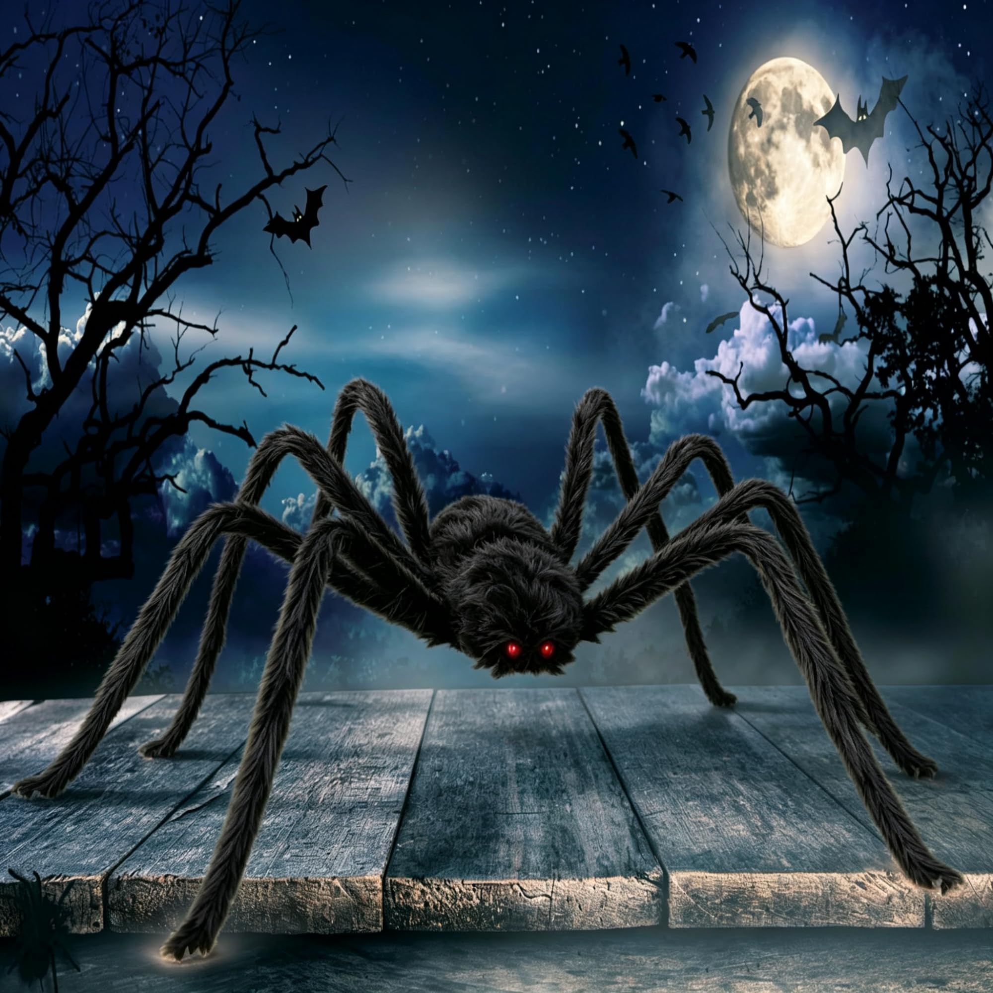 Giant spider in a Halloween setup on a fence