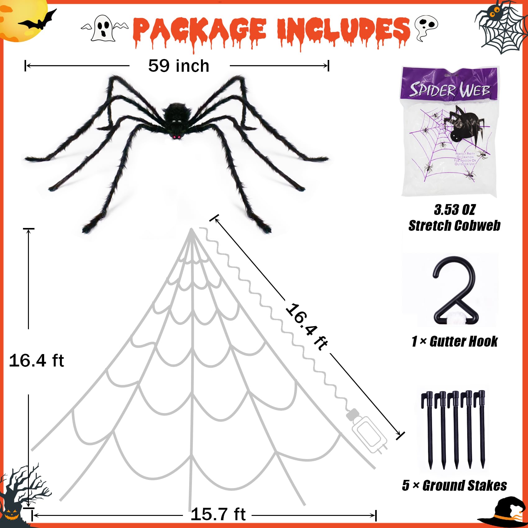 Giant spider on Halloween spider web decoration