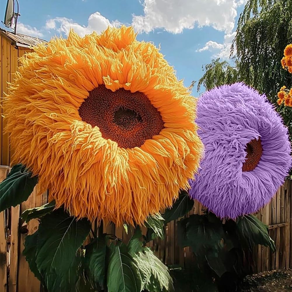 Giant Teddy Bear Sunflower blooming in a garden