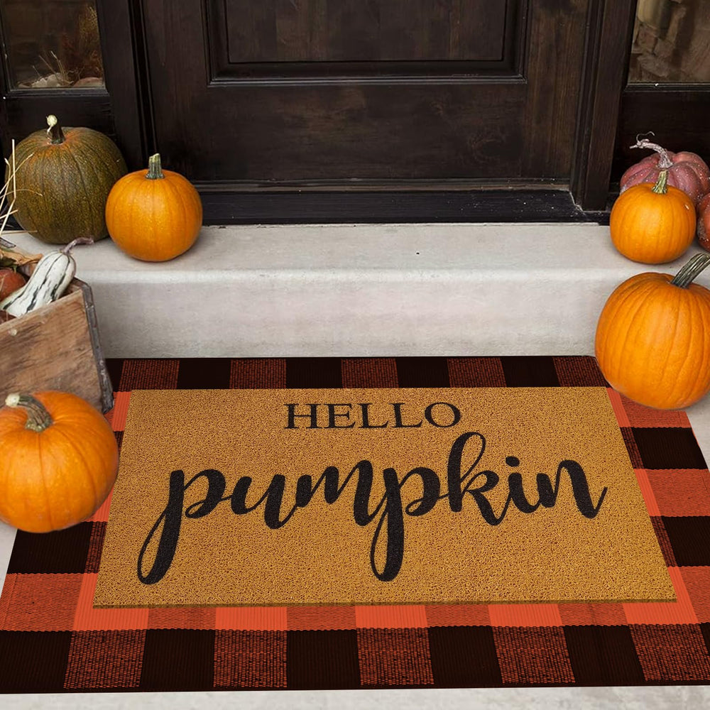 Giaueoa 2 Pcs Fall Door Mat Combo Set with Hello Pumpkin design