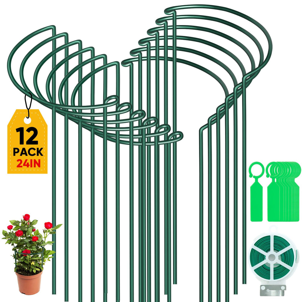 Gicare 12 Pack 24 Inch Plant Support Stakes in green