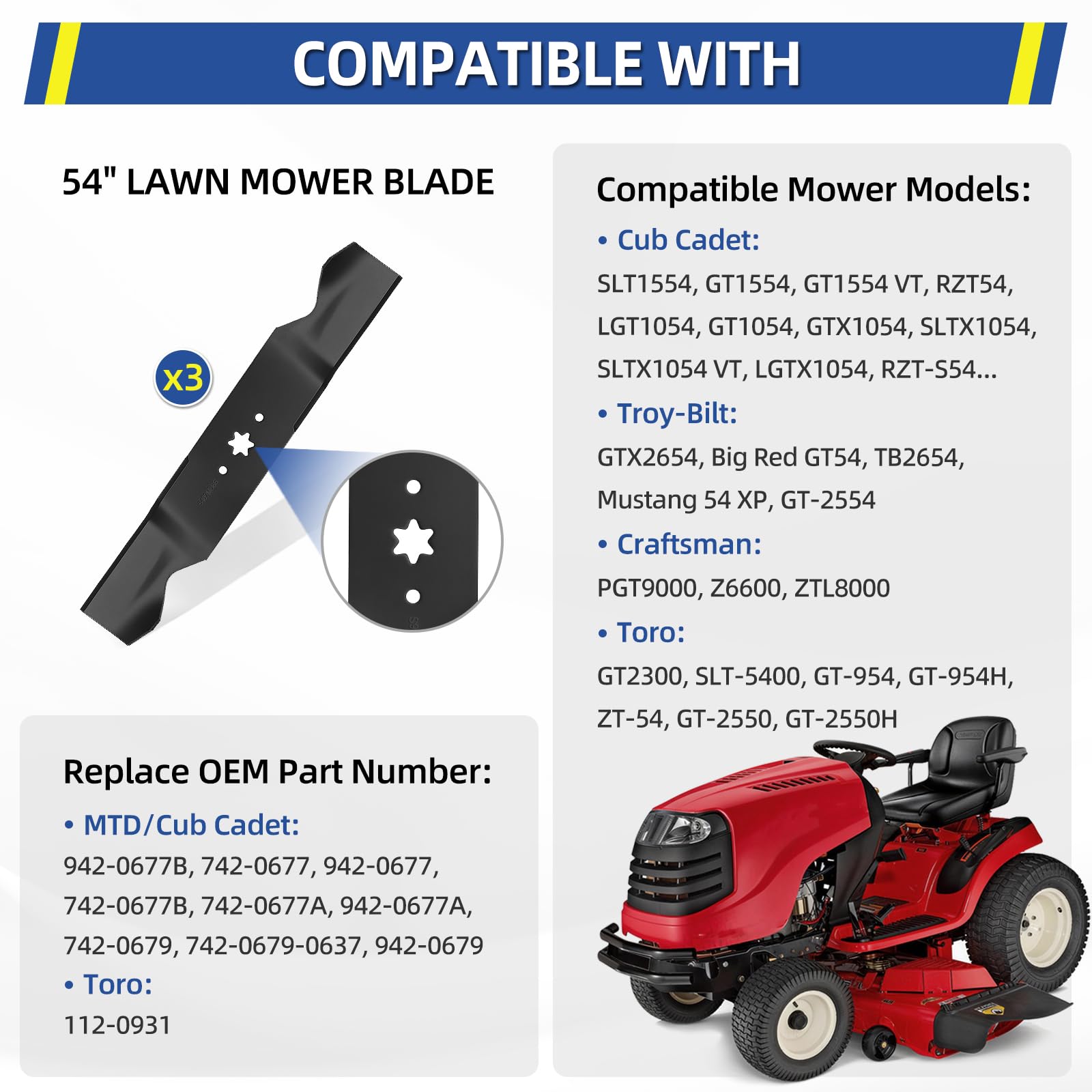GICOOL 54 Inch Mulching Mower Blade side view