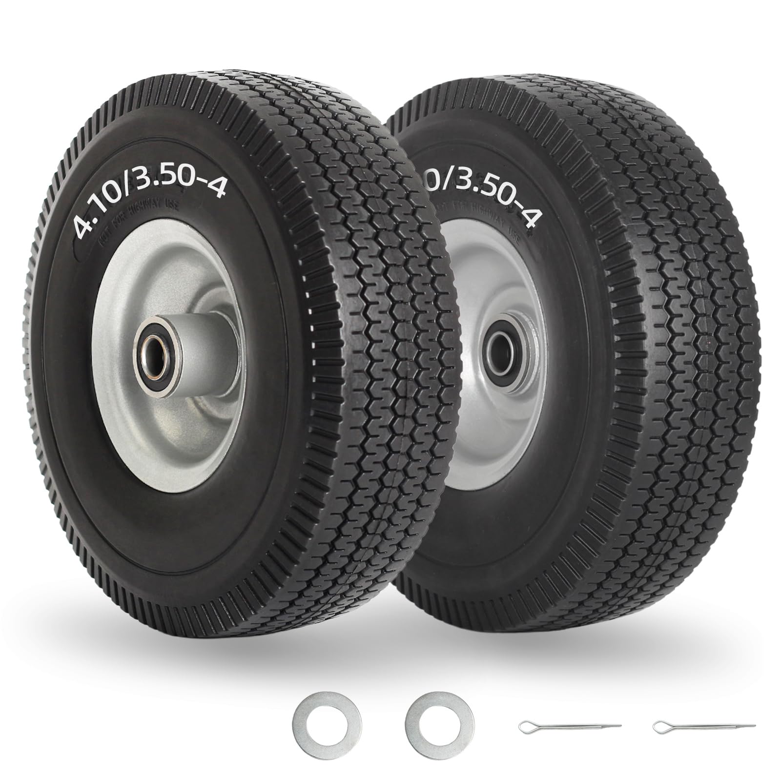 GICOOL Flat Free Tire and Wheel 4.10/3.50-4 front view