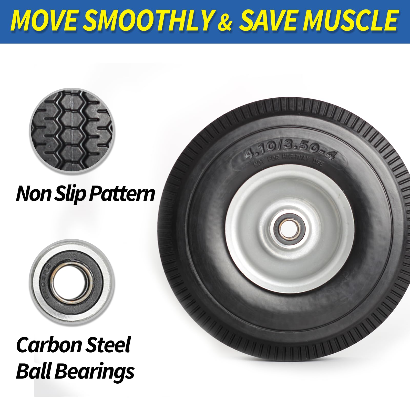 GICOOL Flat Free Tire and Wheel 4.10/3.50-4 showing structure