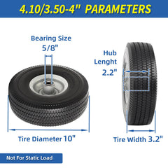 GICOOL Flat Free Tire and Wheel 4.10/3.50-4 side view