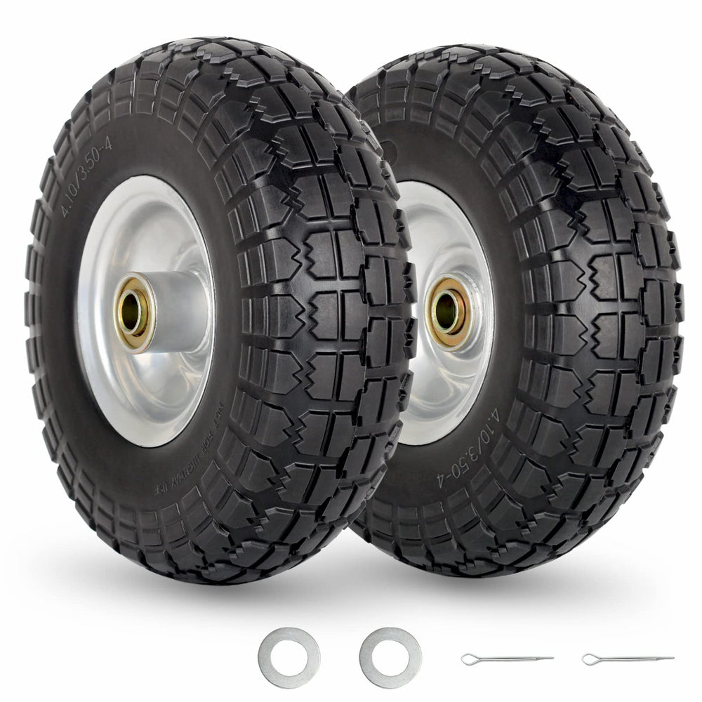 GICOOL Flat Free Tire and Wheel set 4.10/3.50-4 front view