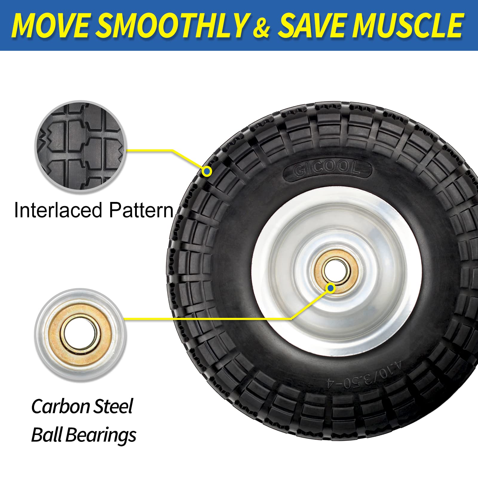 GICOOL Flat Free Tire dimensions 10 inches diameter
