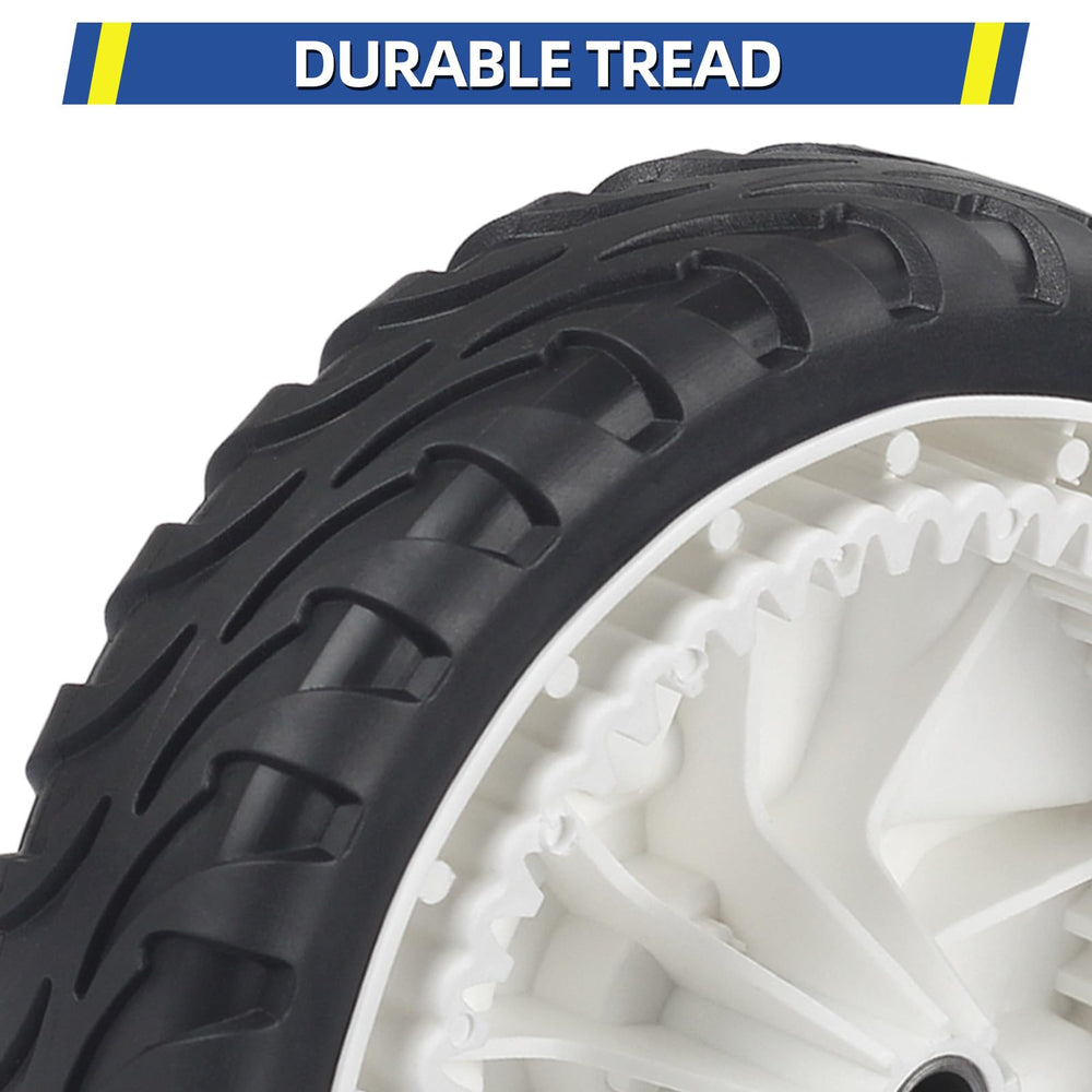 GICOOL Lawn Mower Wheel close-up showing tire width