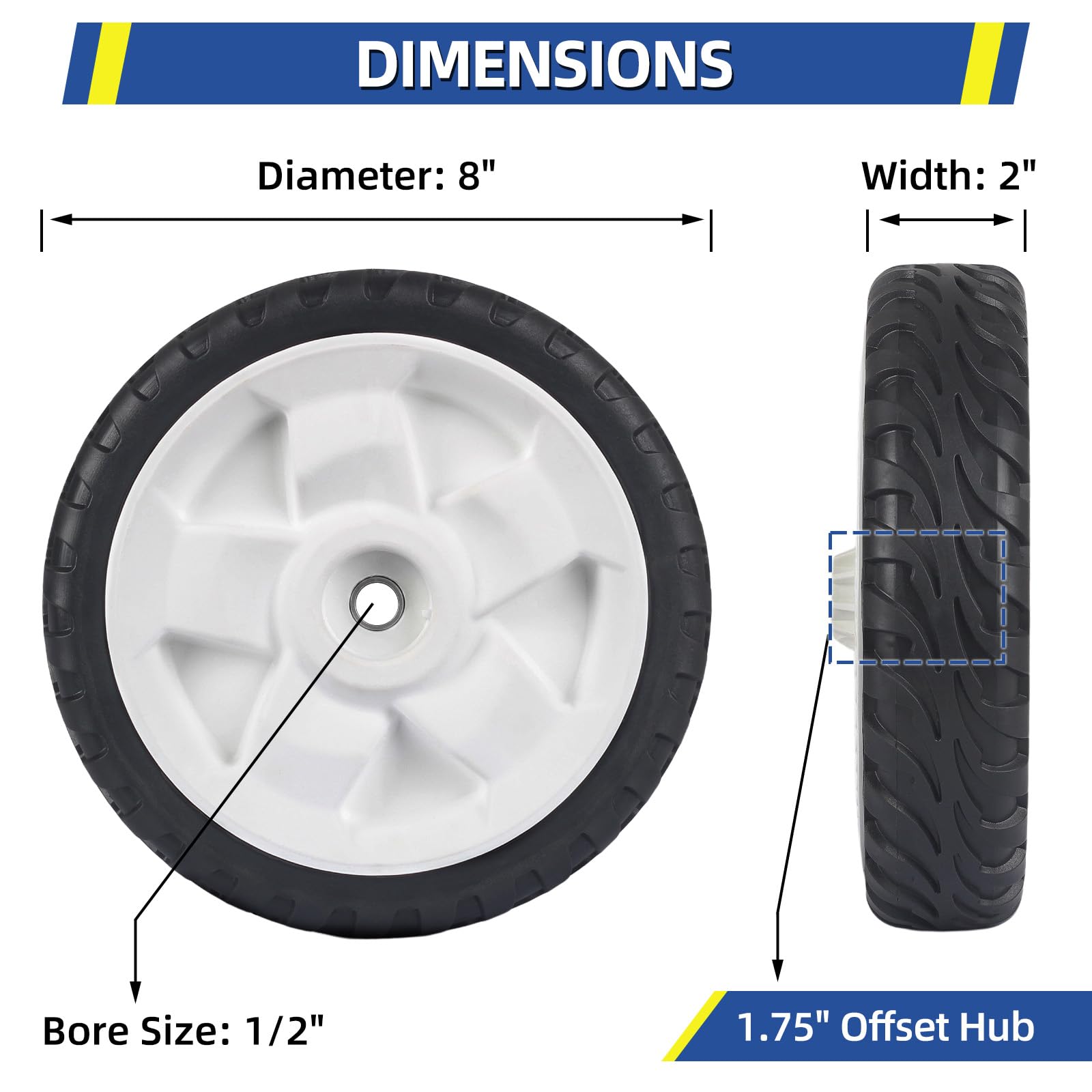 GICOOL Lawn Mower Wheel side view with bore size