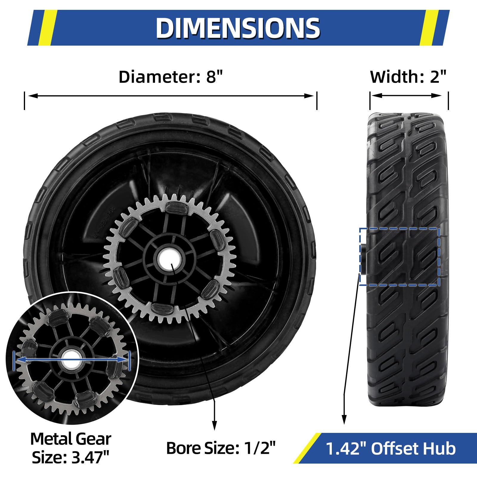 GICOOL lawn mower wheels side view