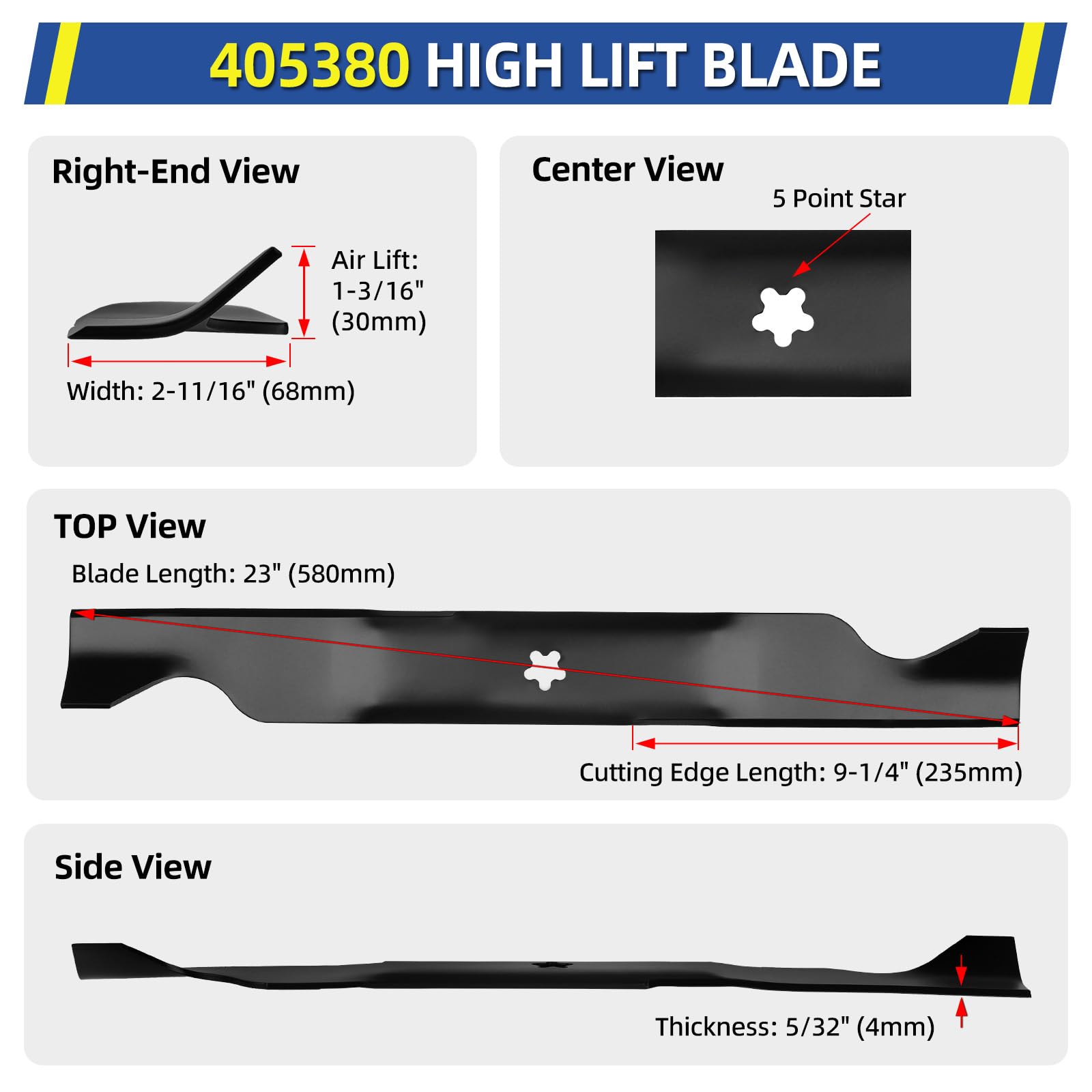GICOOL mower blades package with dimensions