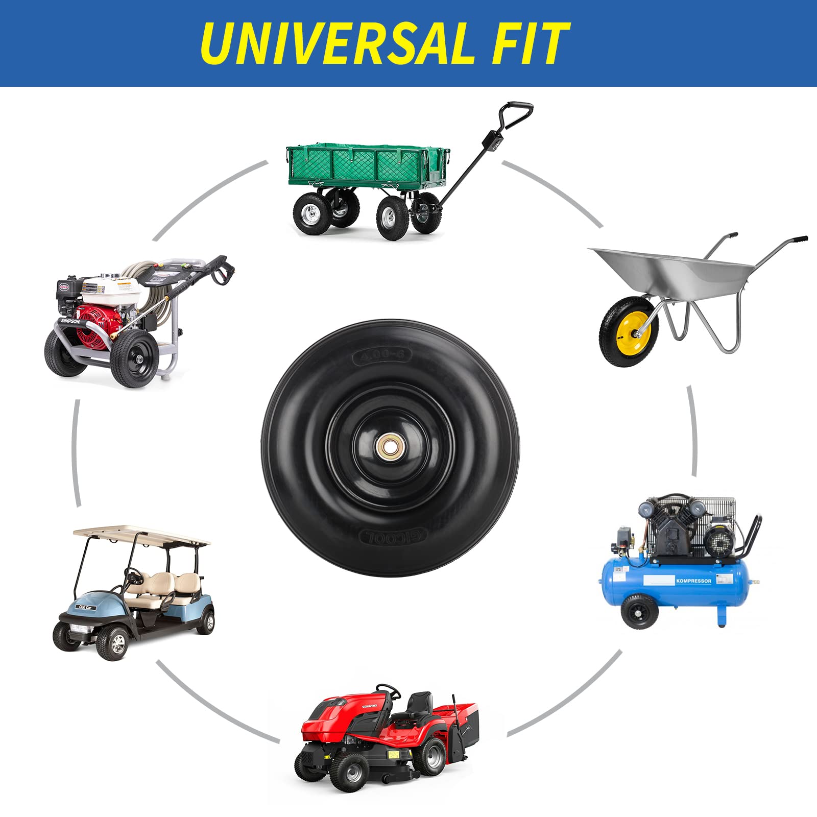 GICOOL wheelbarrow tire installed on a wheelbarrow