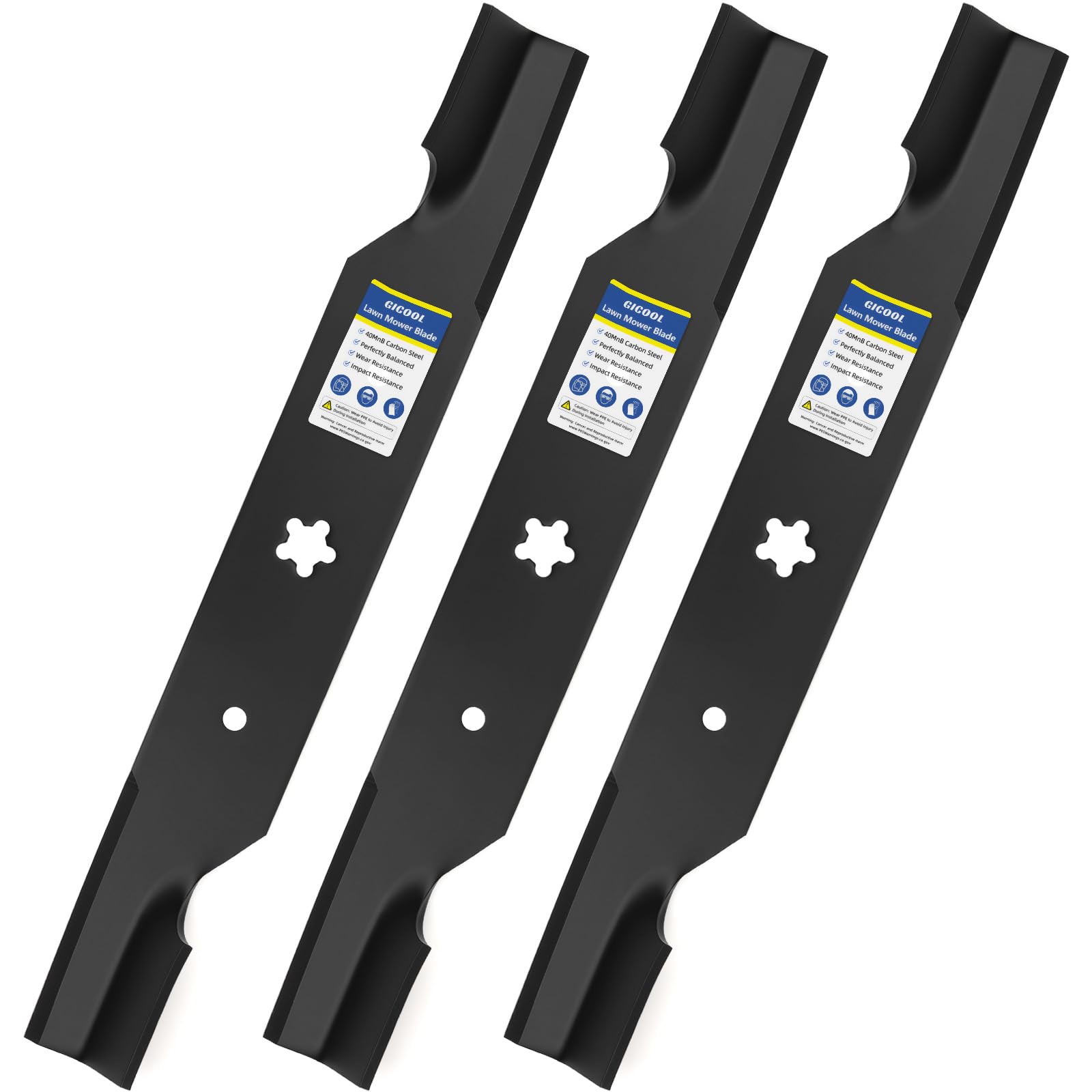 GICOOL Z254F high lift mower blades front view, pack of 3