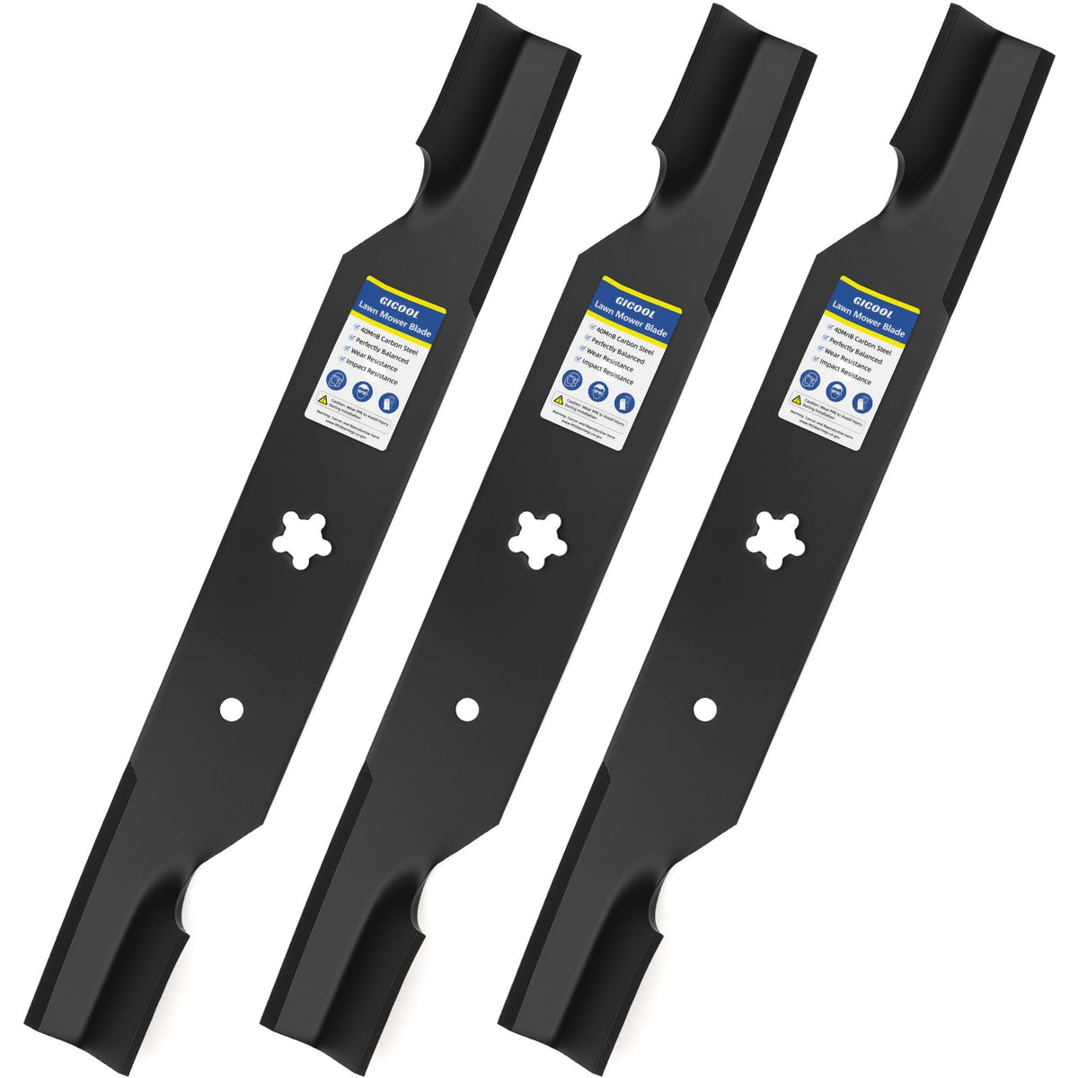 GICOOL Z254F high lift mower blades front view, pack of 3
