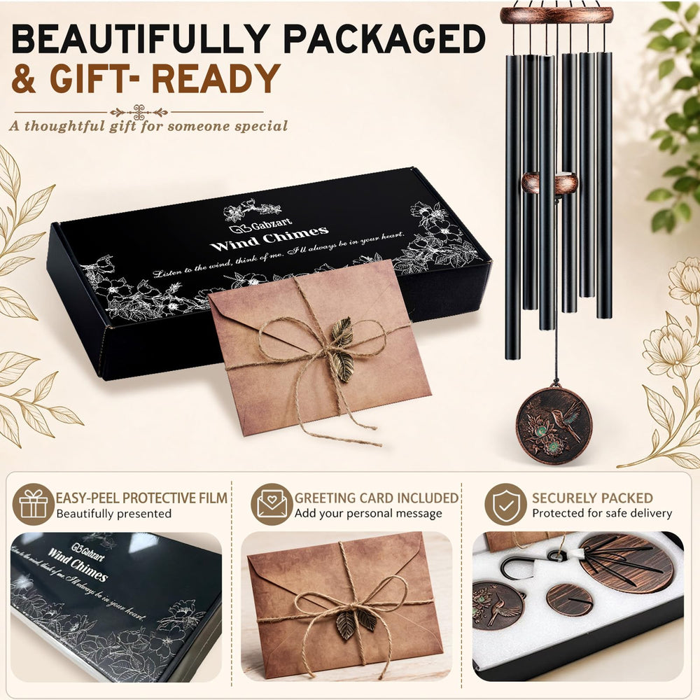 Gift box packaging of Gabzart wind chimes with vintage card