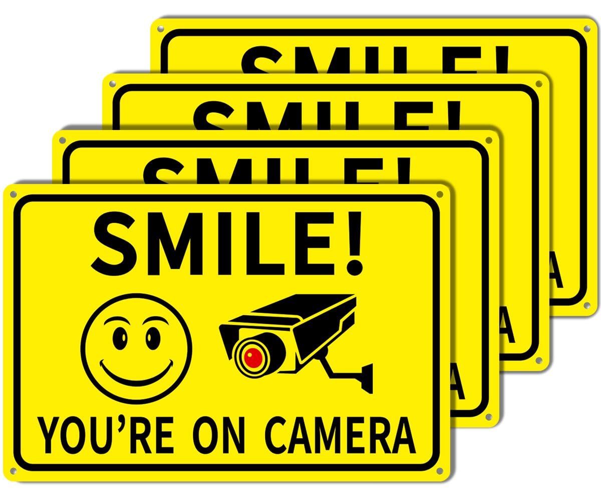 Giftape 4-Pack Smile You're On Camera Signs front view