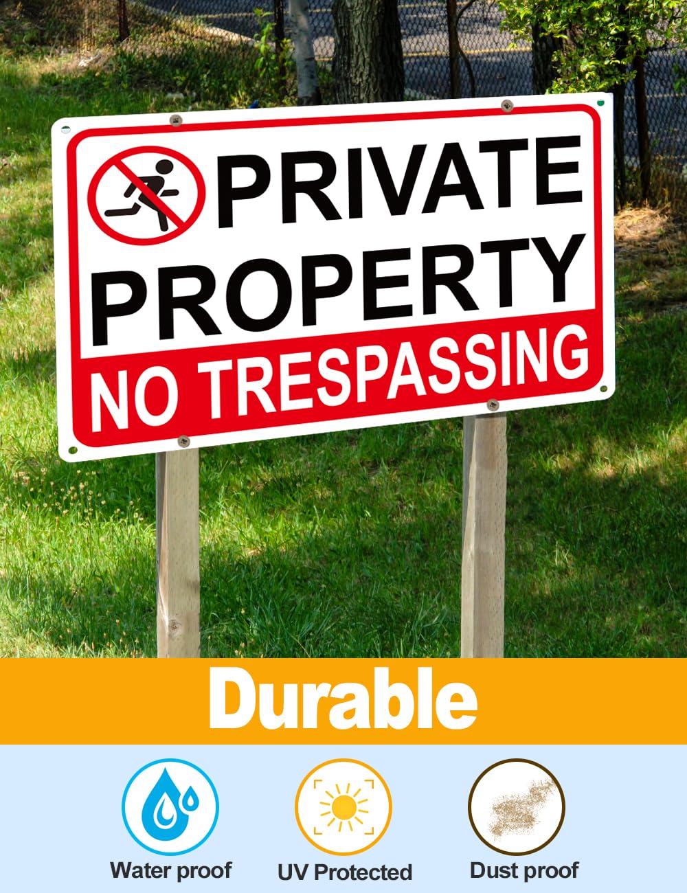 Giftape No Trespassing Sign showing durability against weather
