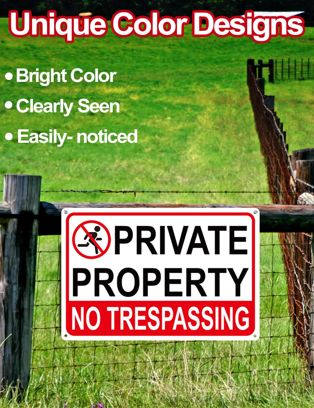 Giftape No Trespassing Sign with pre-drilled holes for easy installation