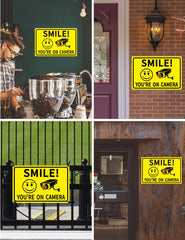 Giftape Smile You're On Camera sign installed in yard