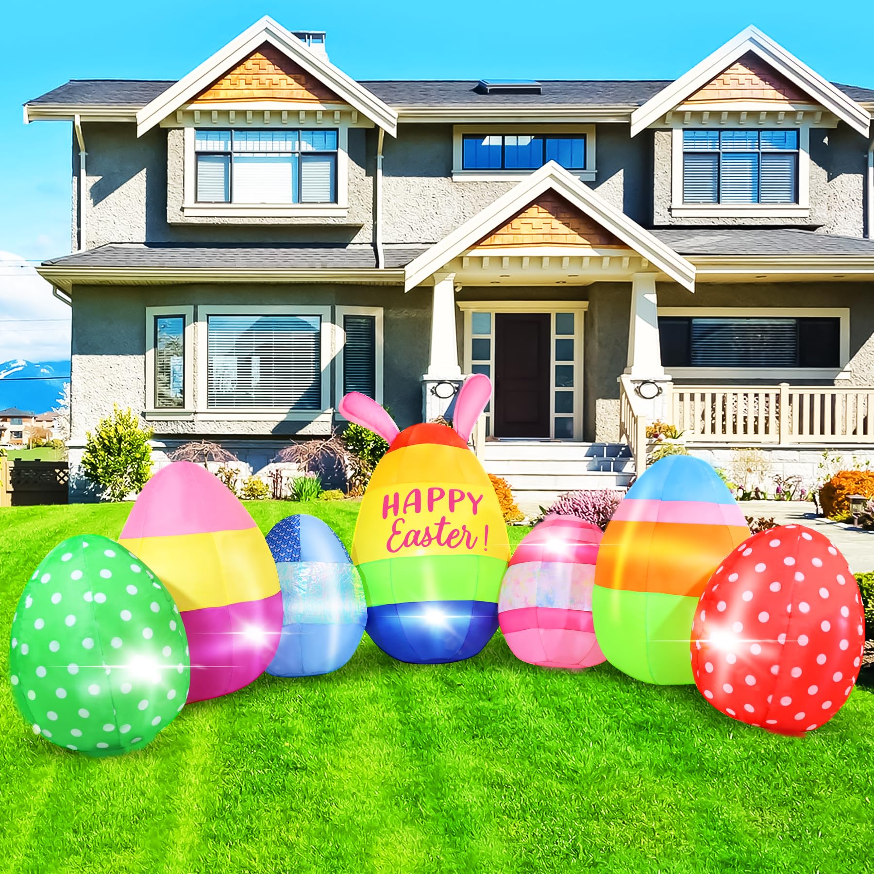 GIFTFIND 10FT Easter Eggs inflatable decoration with LED lights