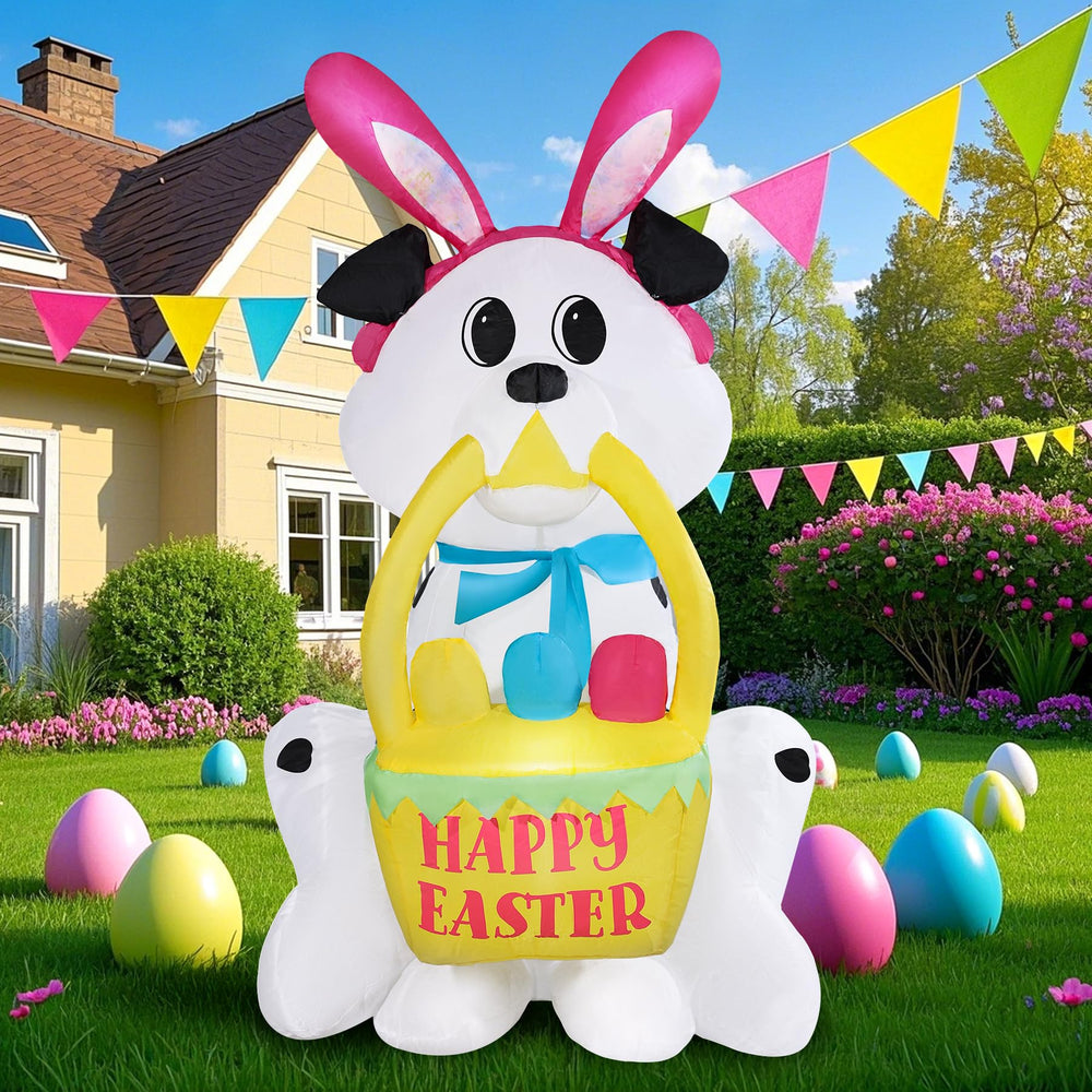 GIFTFIND Easter Inflatable Dog with Bunny Ear and Basket front view