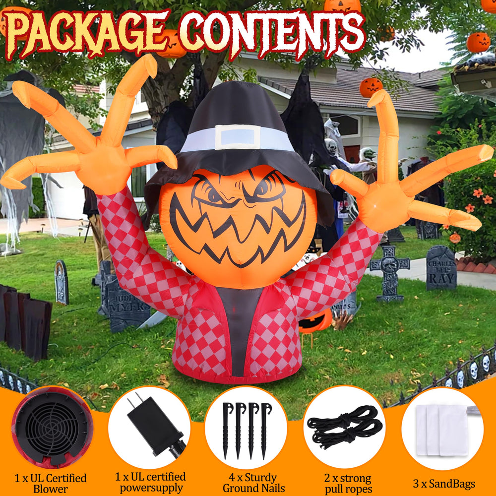 GIFTFIND Halloween Inflatable Pumpkin Monster with bright internal LEDs at night