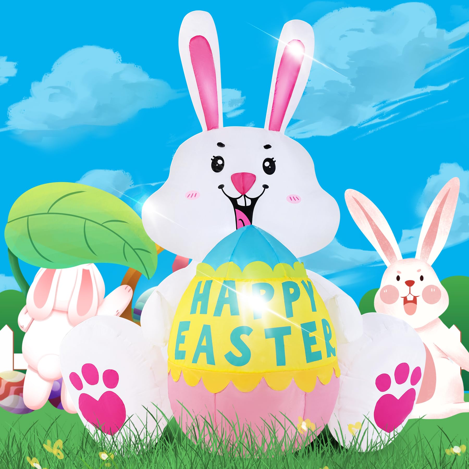 GIFTFIND inflatable bunny with egg in a festive outdoor setup