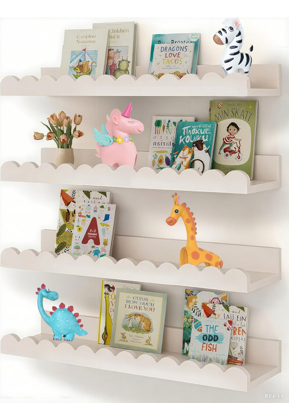 GIFTME 5 Dinosaur Garden Statue on a garden shelf