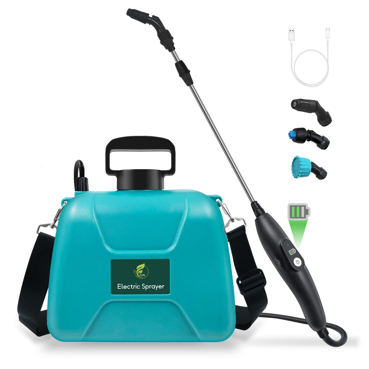 Giftsfaloy 2 Gallon Battery Powered Sprayer front view with blue-green colour