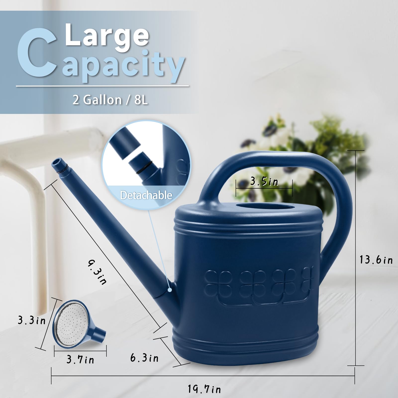 Giftsfaloy 2 Gallon Garden Watering Can dark blue side view
