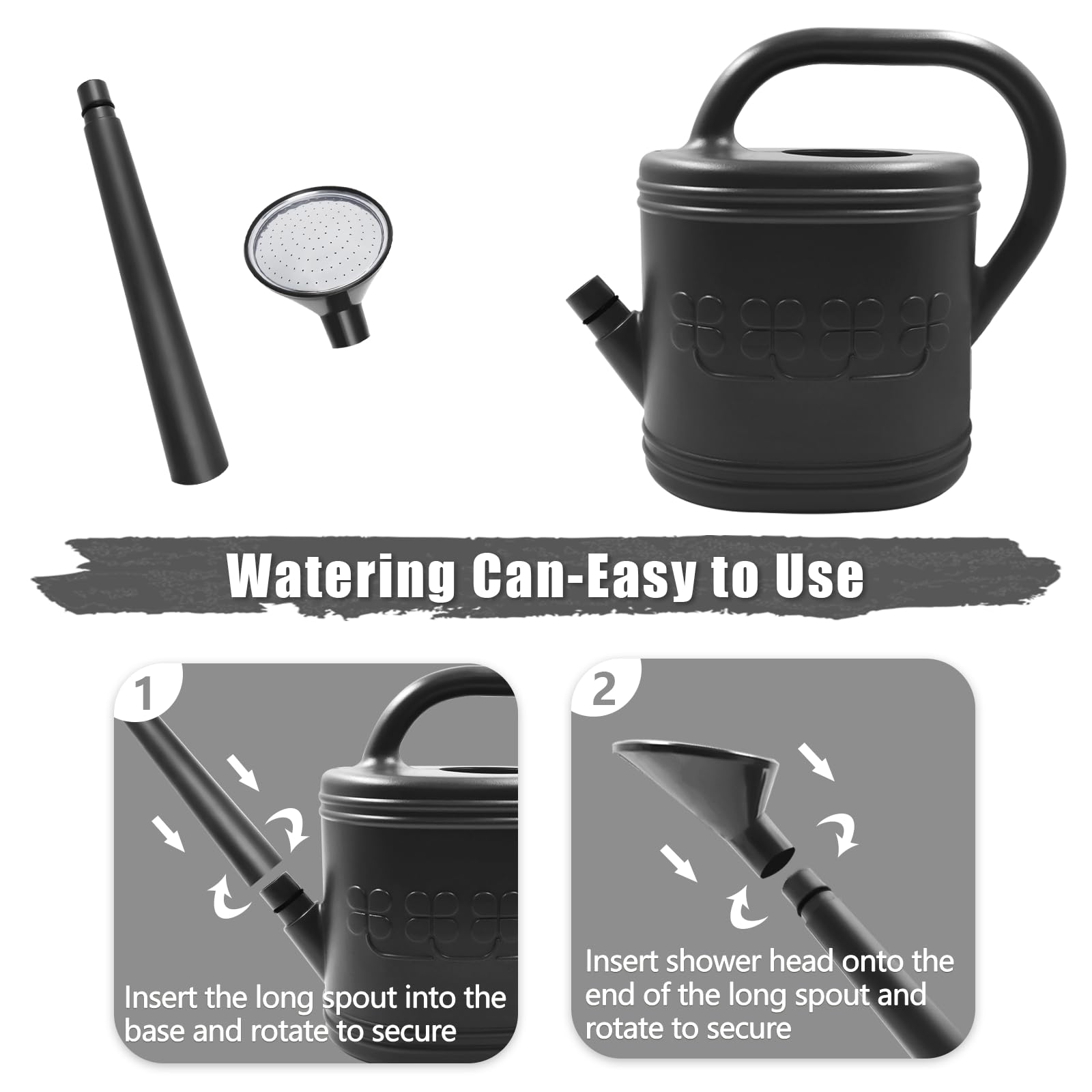Giftsfaloy 2 Gallon Watering Can black colour with stainless steel details