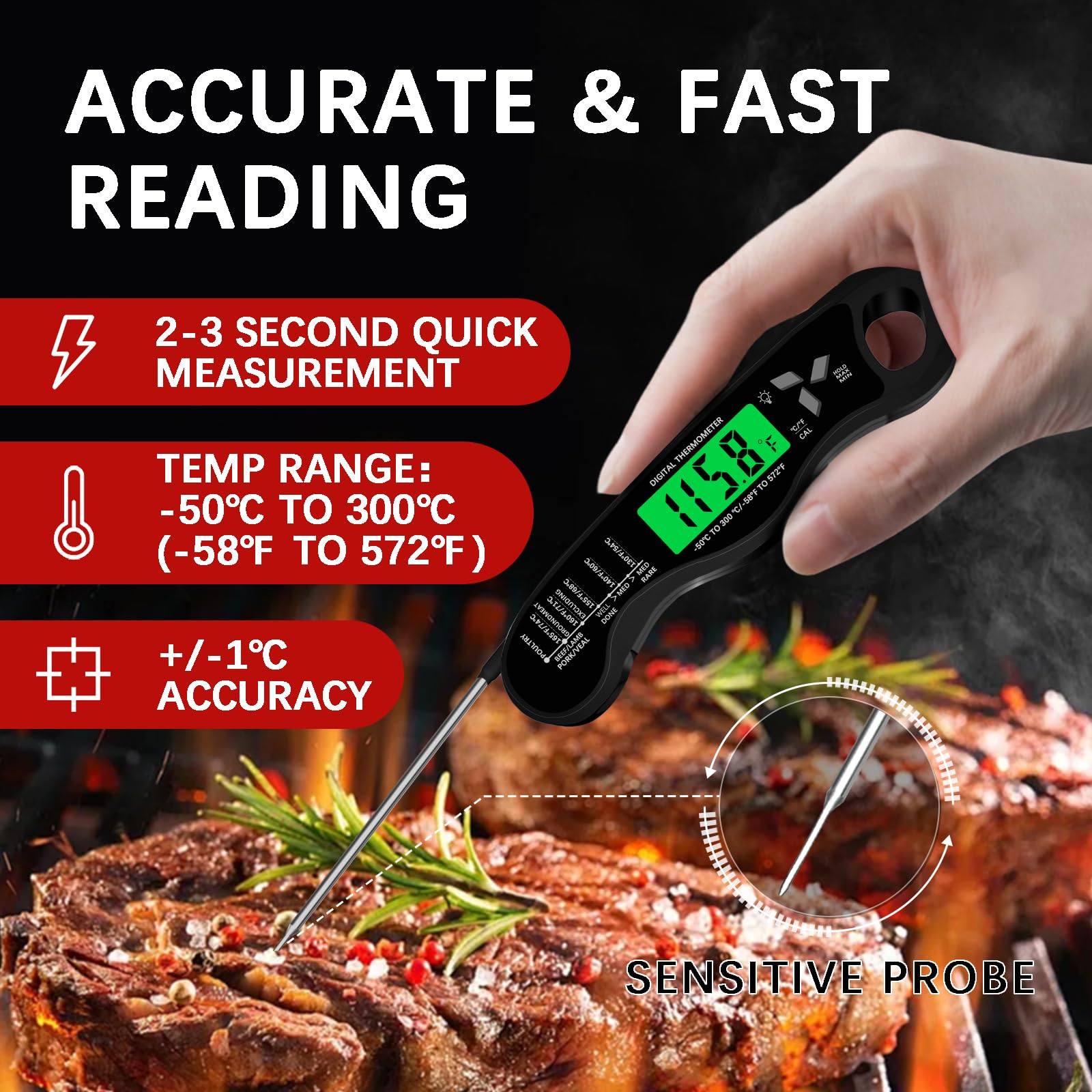 Giftsfaloy Cooking Thermometer with stainless steel probe