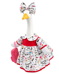 GigaCircle Back to School Porch Goose Outfit with white dress and accessories